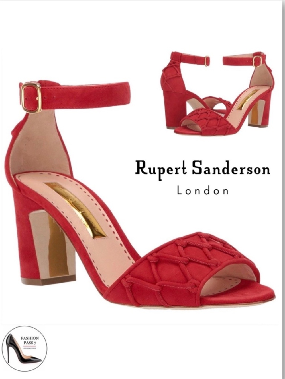 RUPERT SANDERSON Savanna Red Suede Heeled Ankle Strap Sandal Red leather Pump 36